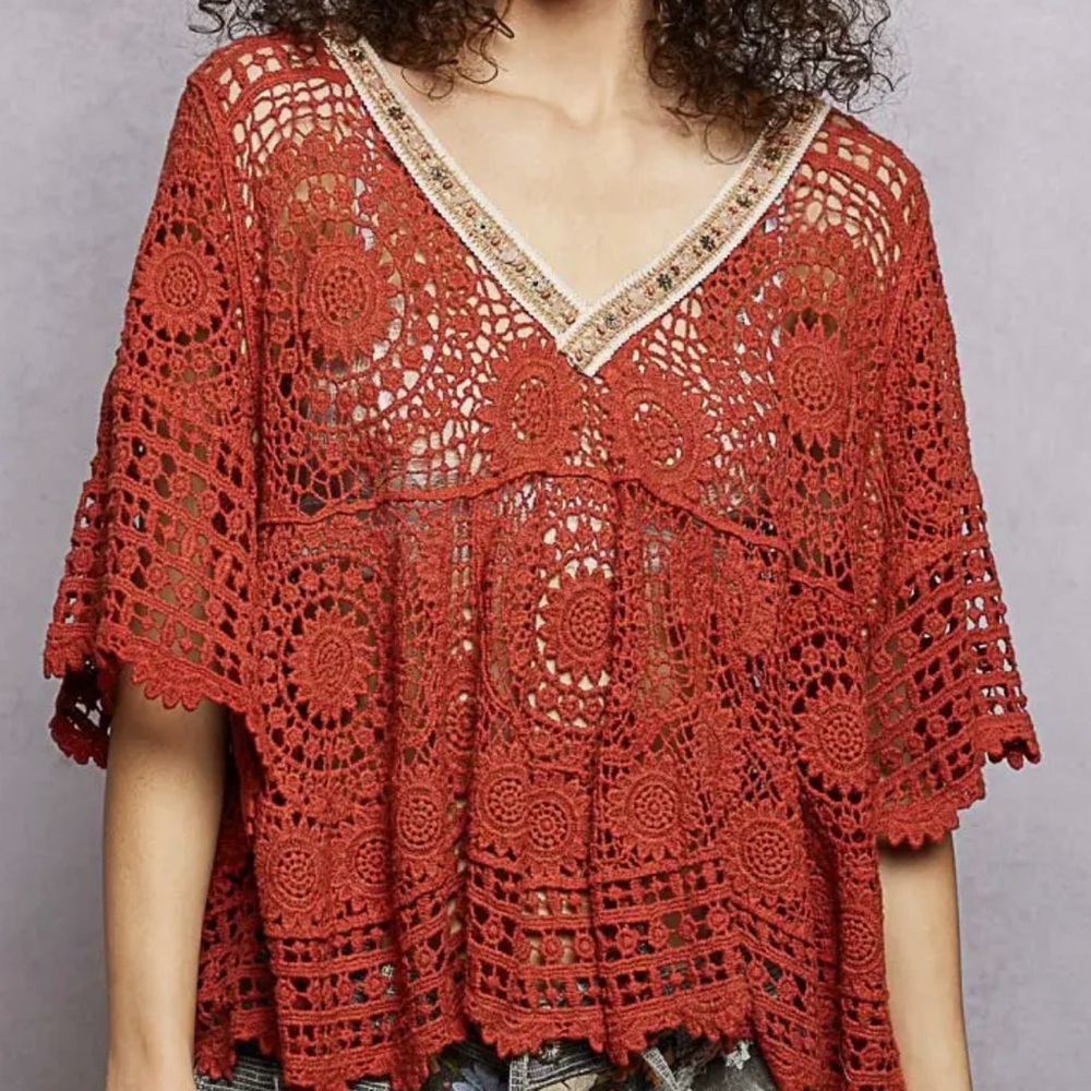 NEW 26 collection “The Marissa”Crochet V-Neck Boho Top